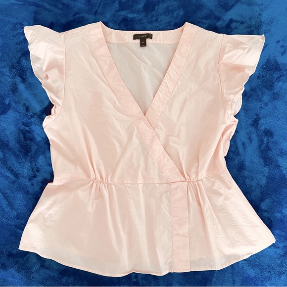 J. Crew Short Ruffled Sleeve Pink Blouse Size 14 - Picture 1 of 6